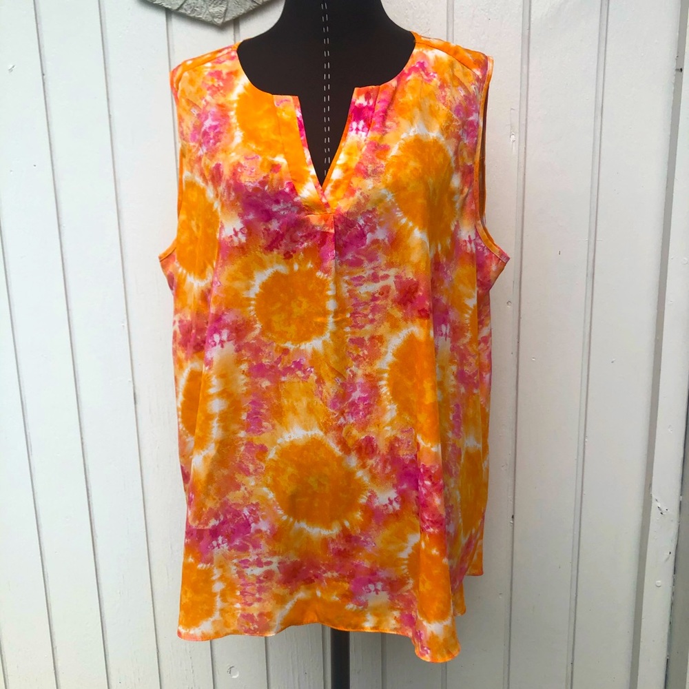 Sami & Jo top tie dye sleeveless blouse shell pink orange graphic print